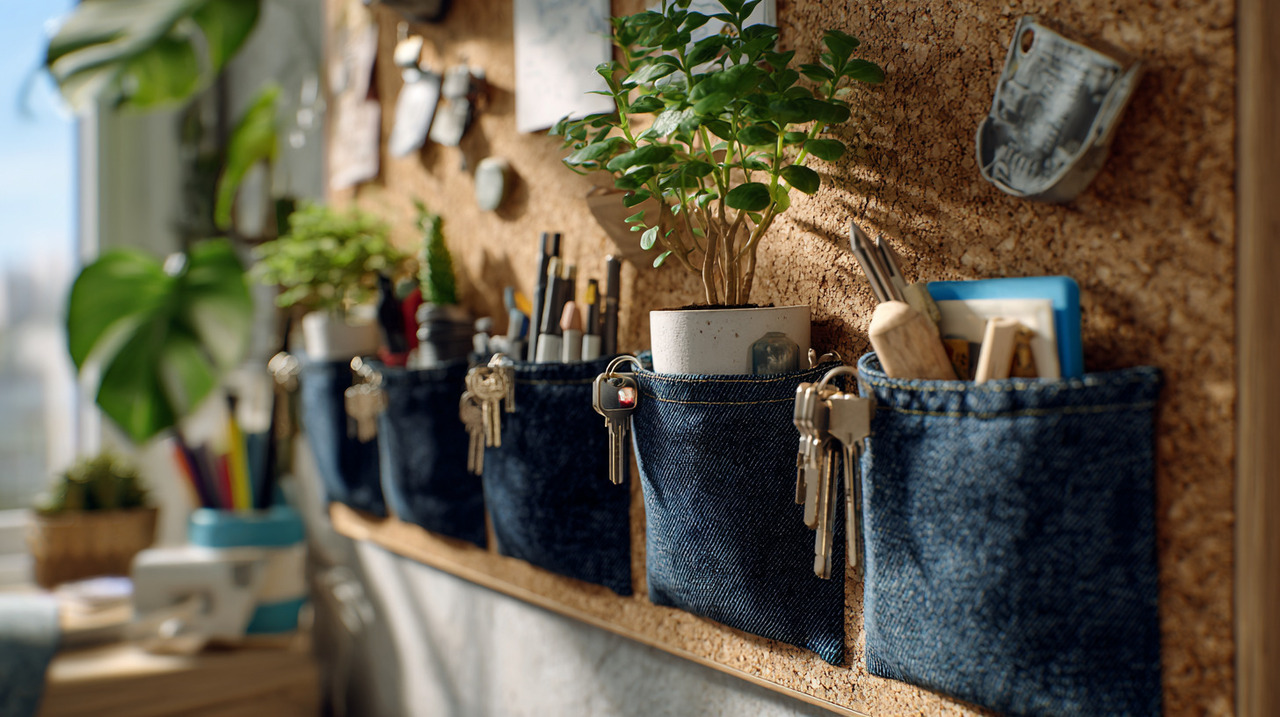 O tecido jeans é resistente e versátil, o que o torna perfeito para suportar pequenos objetos