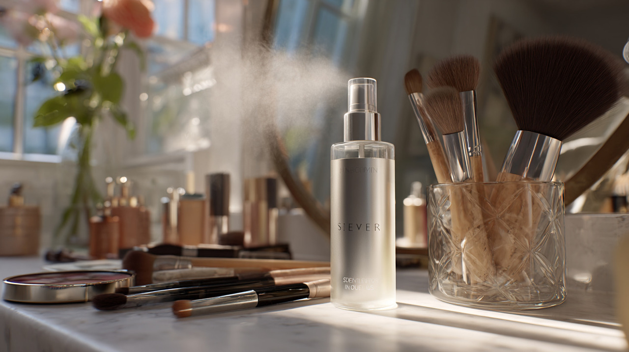 O spray fixador mantém a maquiagem intacta ao longo do dia