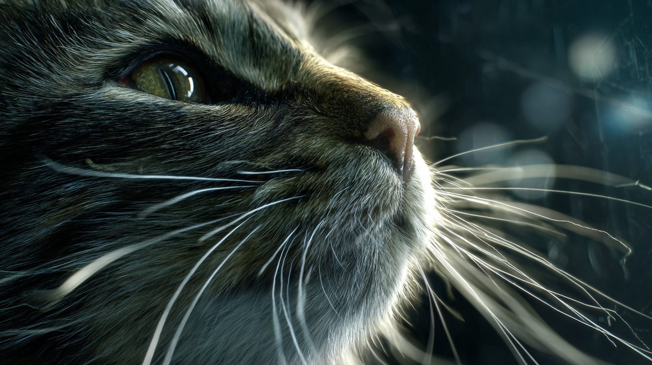 Os bigodes dos gatos são chamados de vibrissae e não aparecem apenas ao redor do nariz