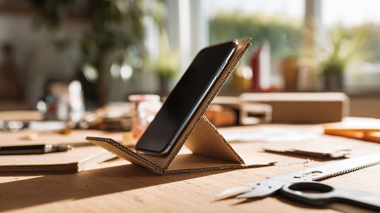 Optar pelo suporte para celular com papelão permite reaproveitar caixas ou embalagens