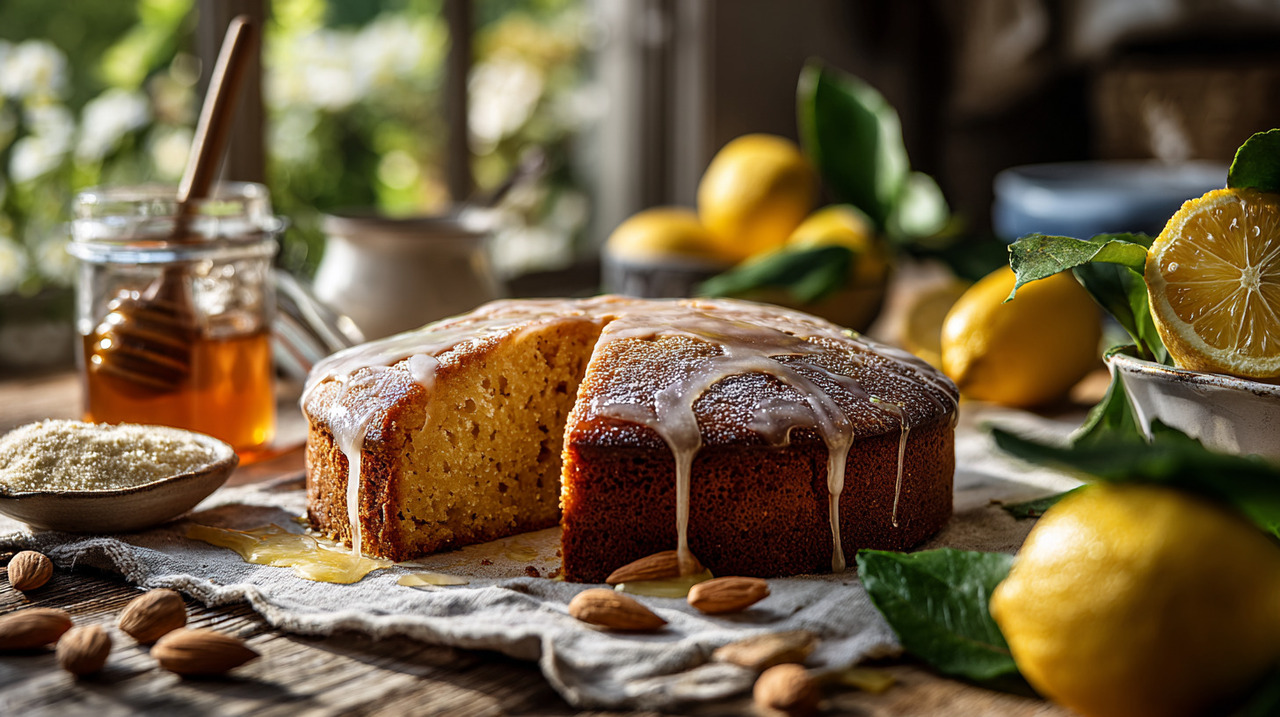 A base deste bolo saudável utiliza farinha de amêndoas em vez de farinha de trigo, garantindo textura úmida e delicada