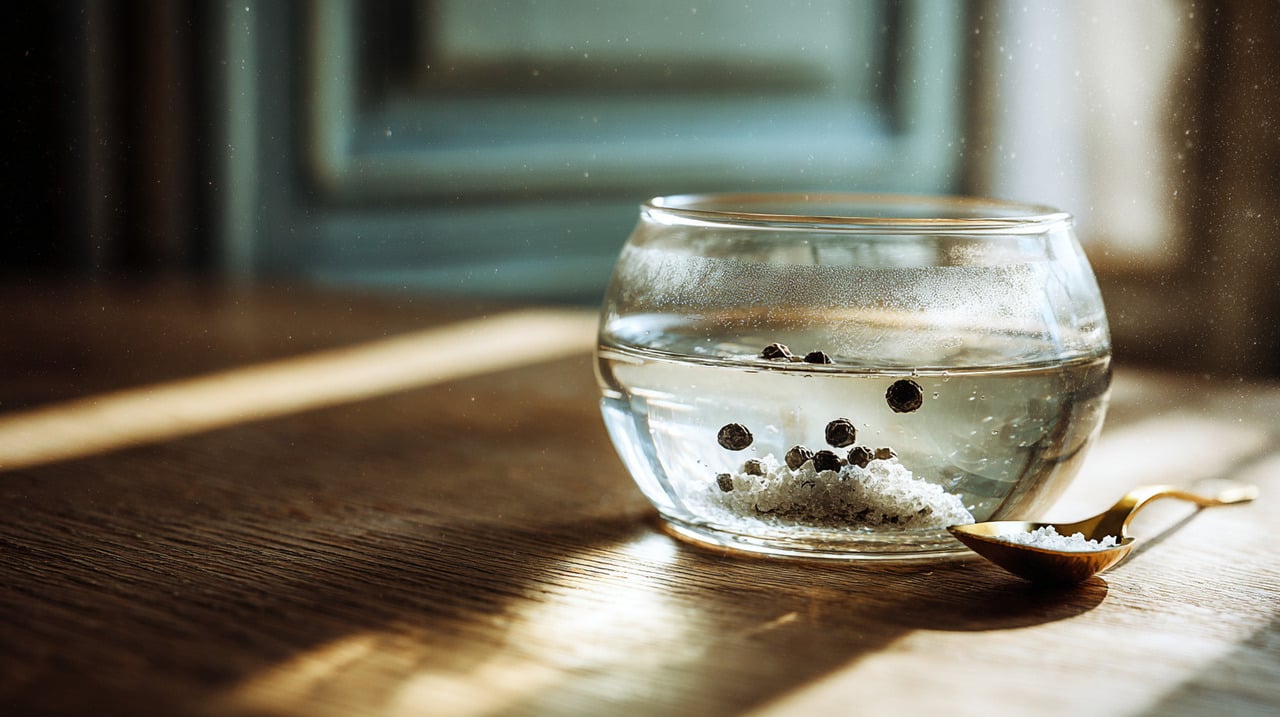 A simpatia combina água, sal e pimenta, ingredientes acessíveis que possuem significados simbólicos