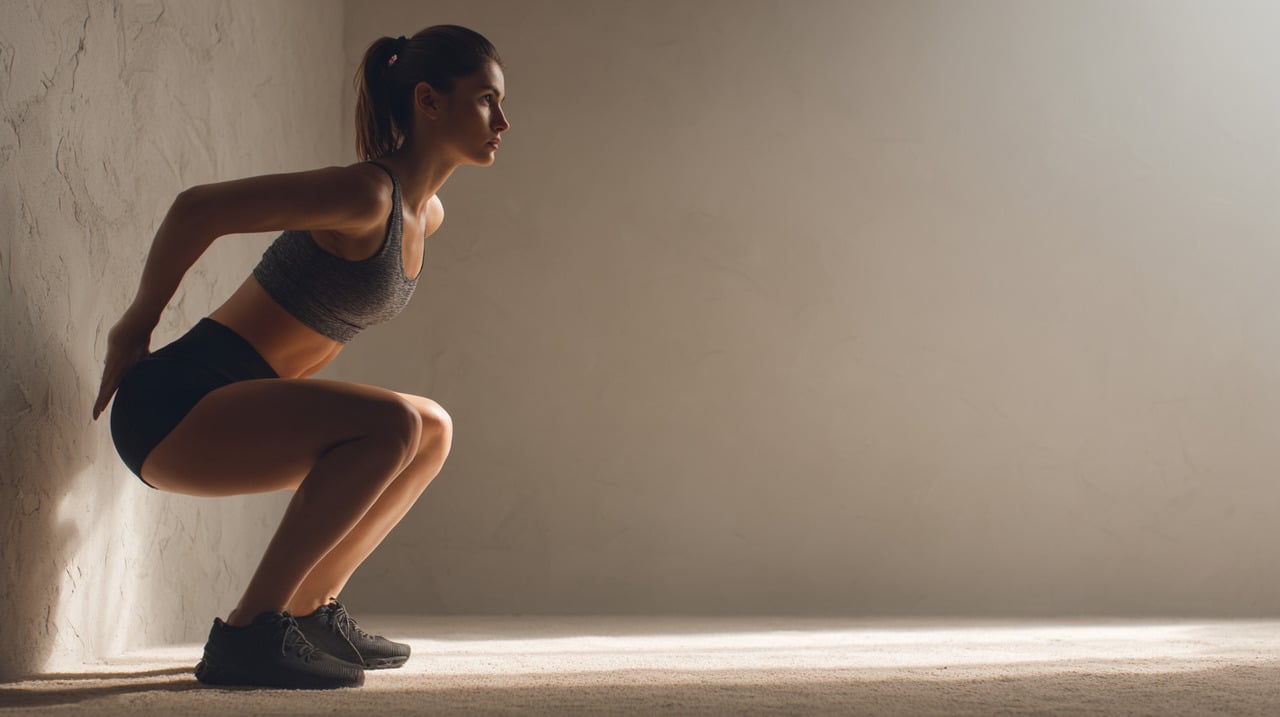 Nessa variação de exercício, a pessoa permanece com as costas apoiadas na parede e joelhos e quadris flexionados em ângulos retos