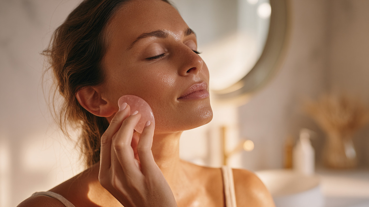 A massagem gua sha no rosto promove estímulo mecânico nos tecidos, ativando a circulação e ajudando na drenagem de líquidos