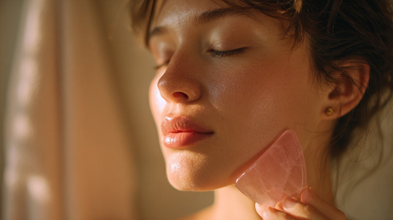 A massagem gua sha no rosto promove estímulo mecânico nos tecidos, ativando a circulação e ajudando na drenagem de líquidos