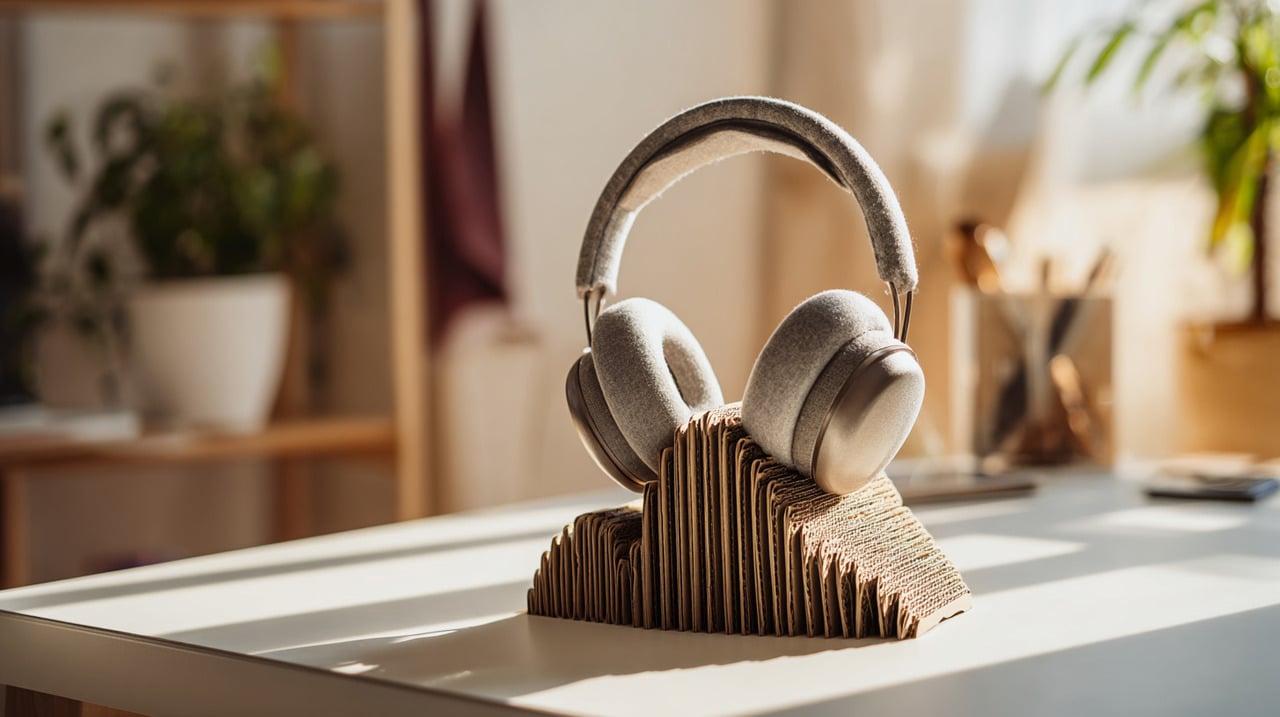 A escolha do papelão ideal influencia diretamente na estabilidade e durabilidade do suporte de fones de ouvido