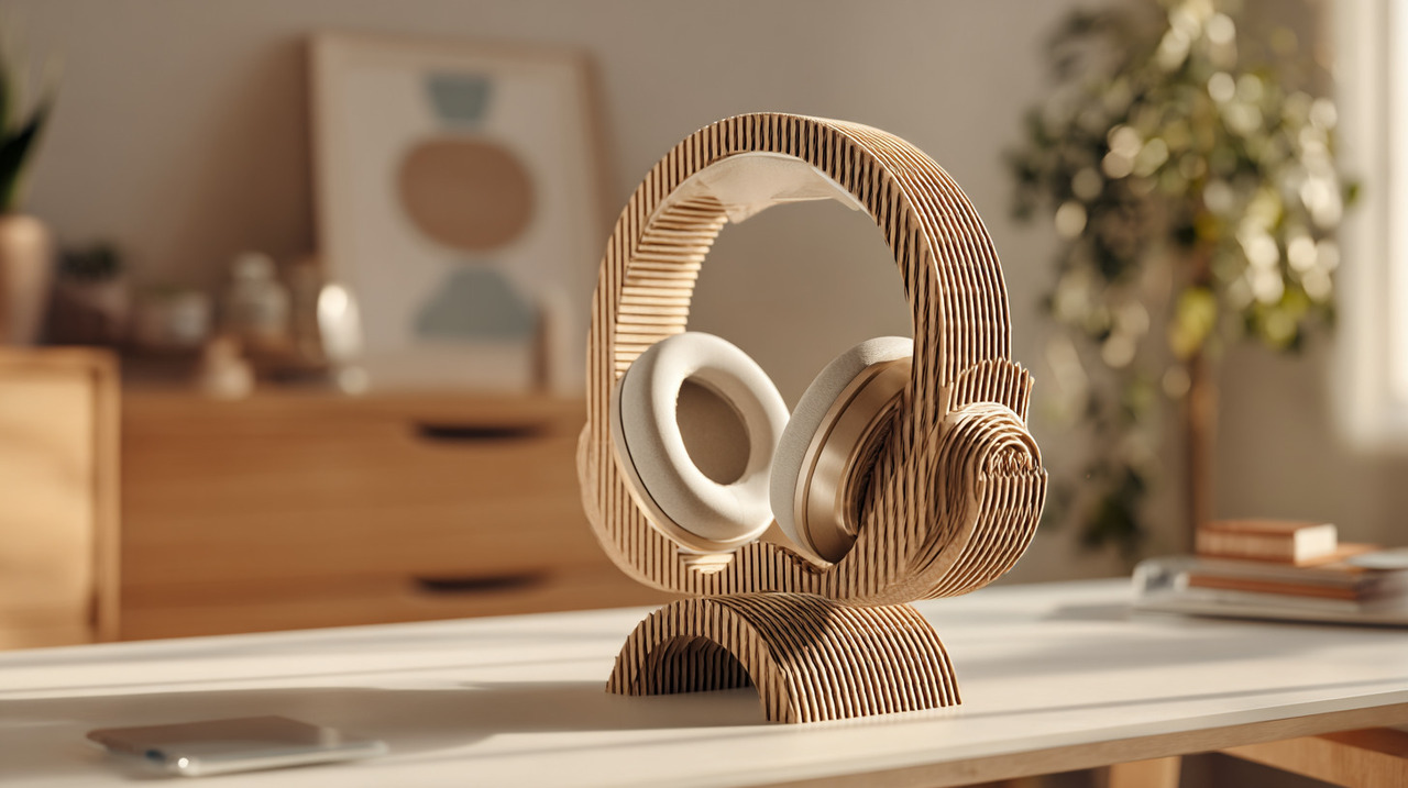 A escolha do papelão ideal influencia diretamente na estabilidade e durabilidade do suporte de fones de ouvido