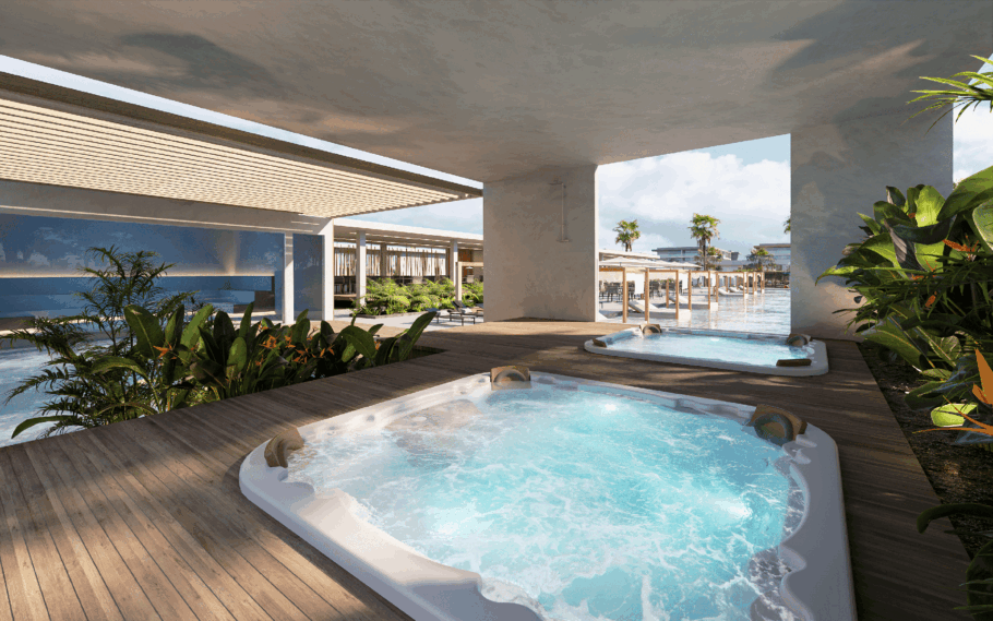 Área com banheiras de hidromassagens