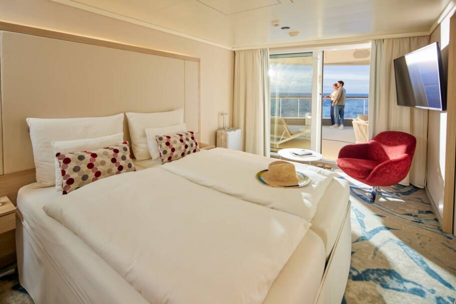 Uma das cabines com varanda do navio AIDAdiva
