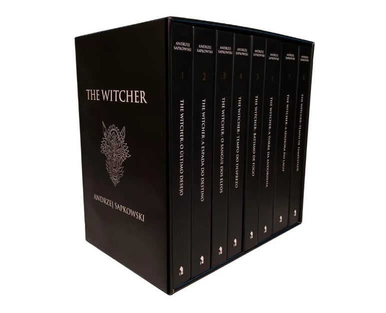O box com oito livros de “The Witcher” custa R$414 na promoção