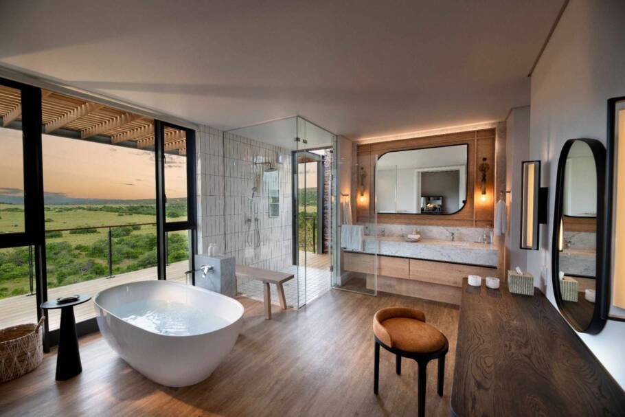 O belo banheiro de uma das “cabanas” do Sarili Private Villa