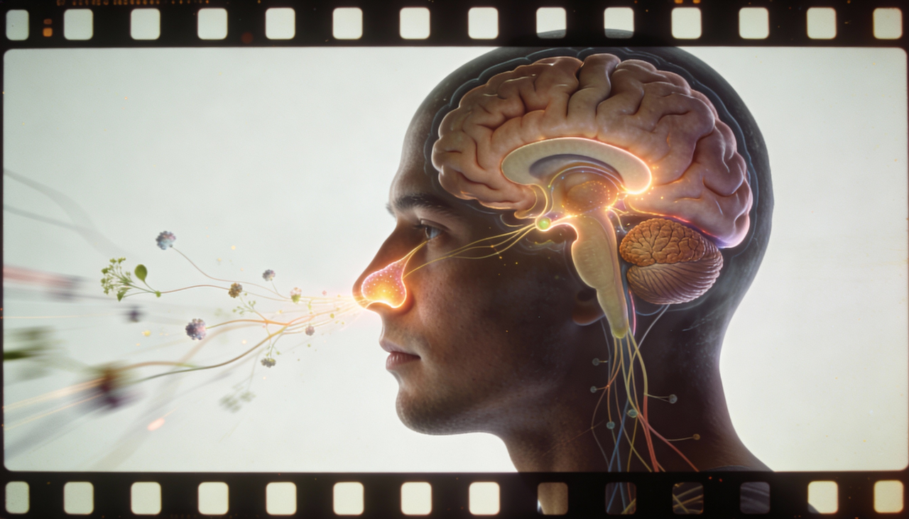 Na cavidade nasal encontra-se o epitélio olfatório, repleto de receptores especializados que captam moléculas de odor presentes no ar