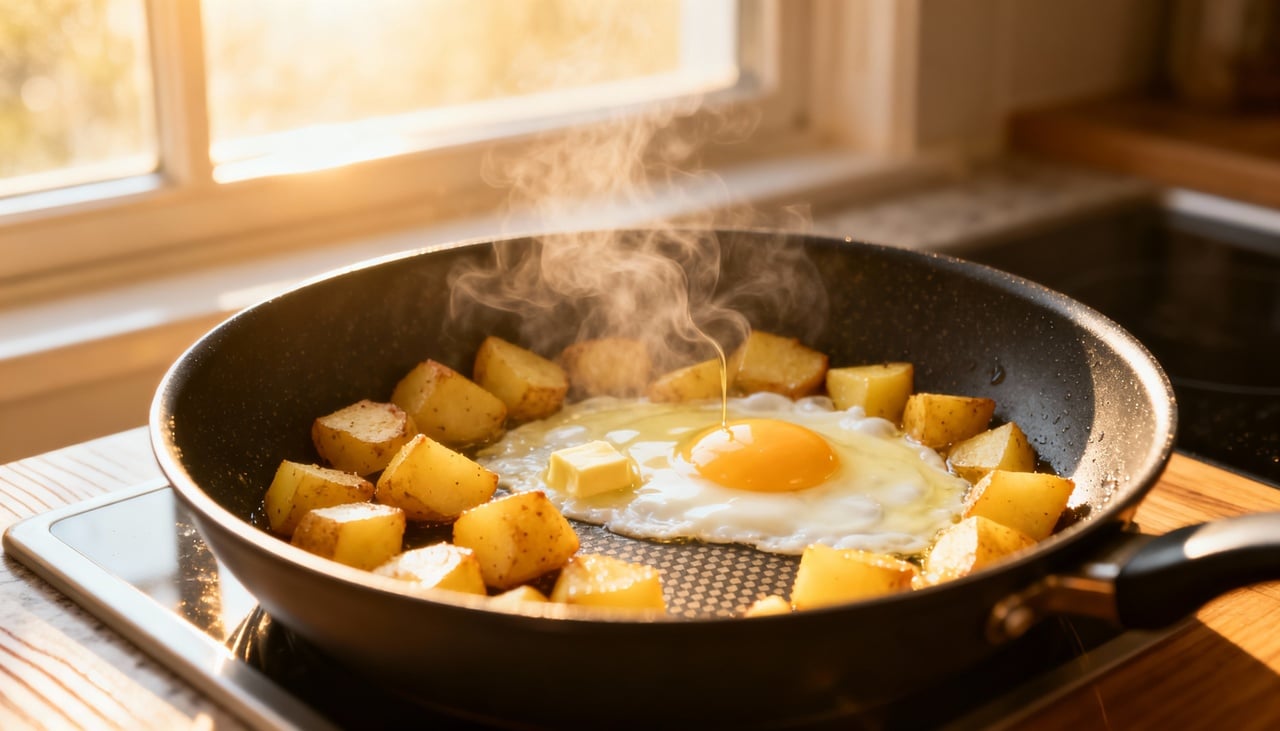 A união de batatas e ovos cria um equilíbrio nutricional perfeito para a primeira refeição do dia
