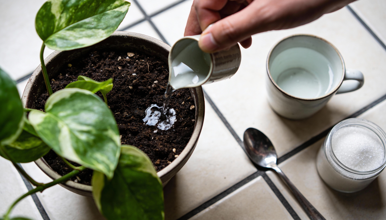O açúcar serve como uma fonte de energia rápida (carbono) para os microrganismos benéficos que habitam a terra