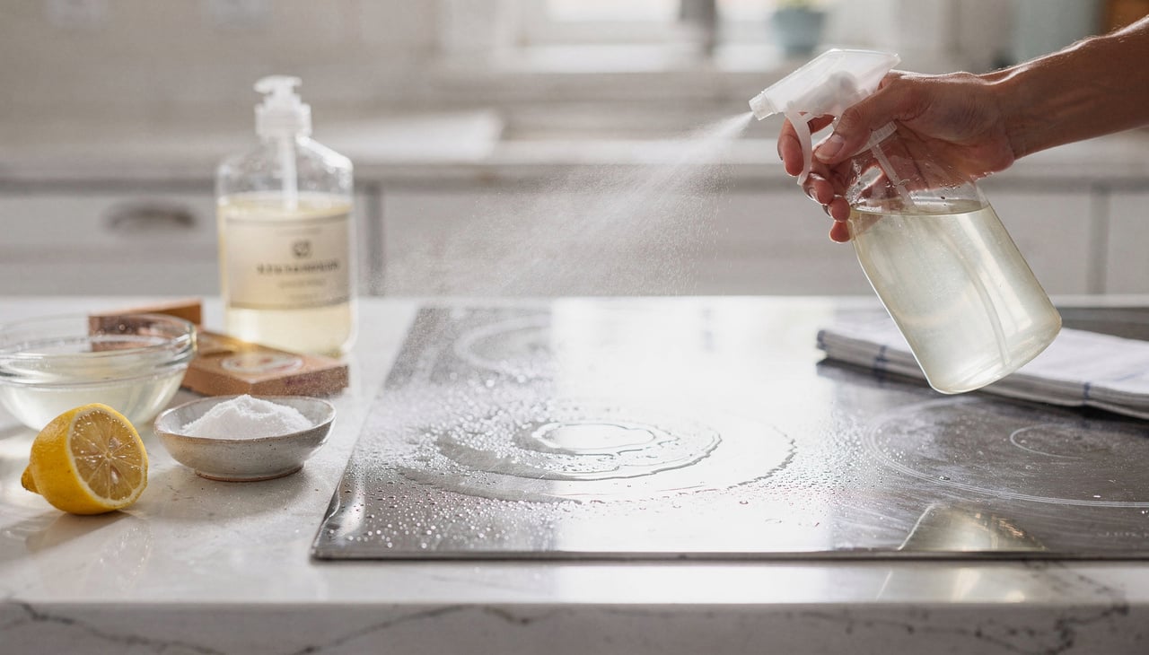 Para preparar um desengordurante natural básico, costuma-se unir água, vinagre e detergente neutro em um frasco borrifador