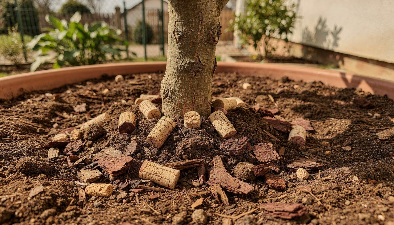 Para usar as rolhas nos galhos, você precisa fazer um furo no centro de cada rolha e passar um arame fino ou barbante