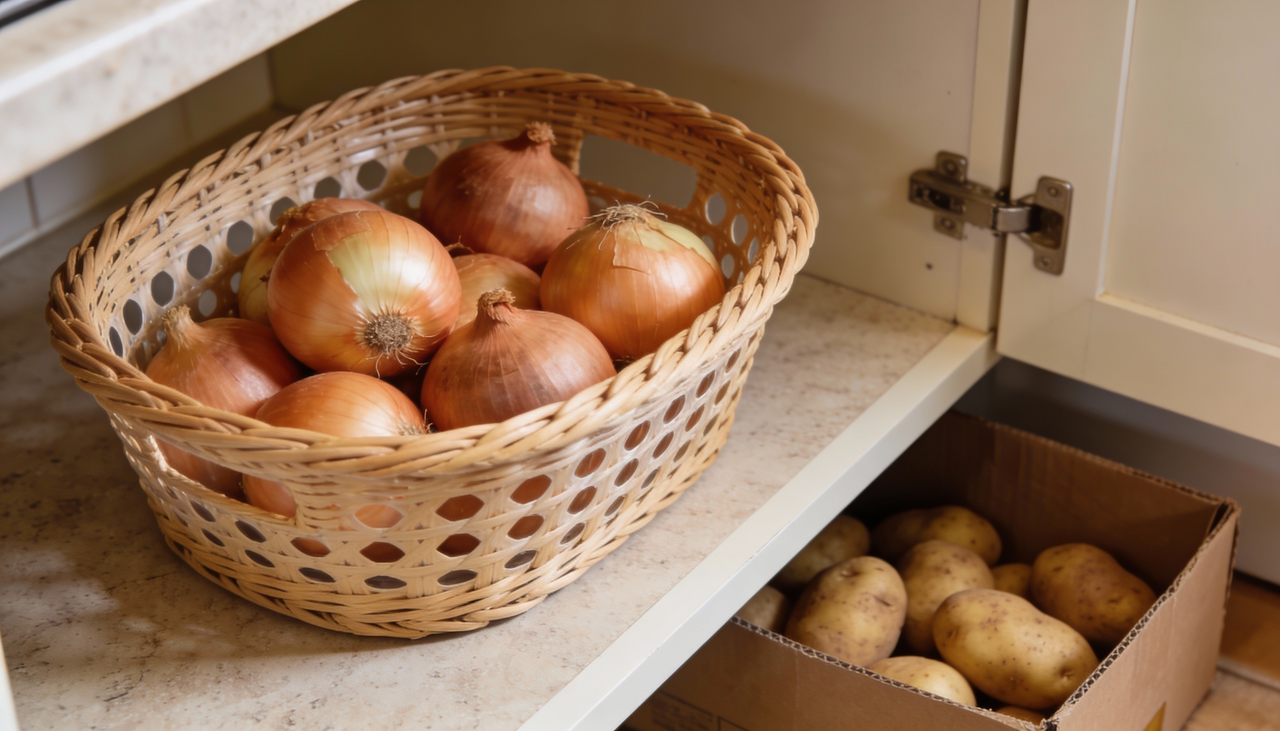 Um dos erros mais comuns no armazenamento de vegetais é colocar cebolas e batatas no mesmo local
