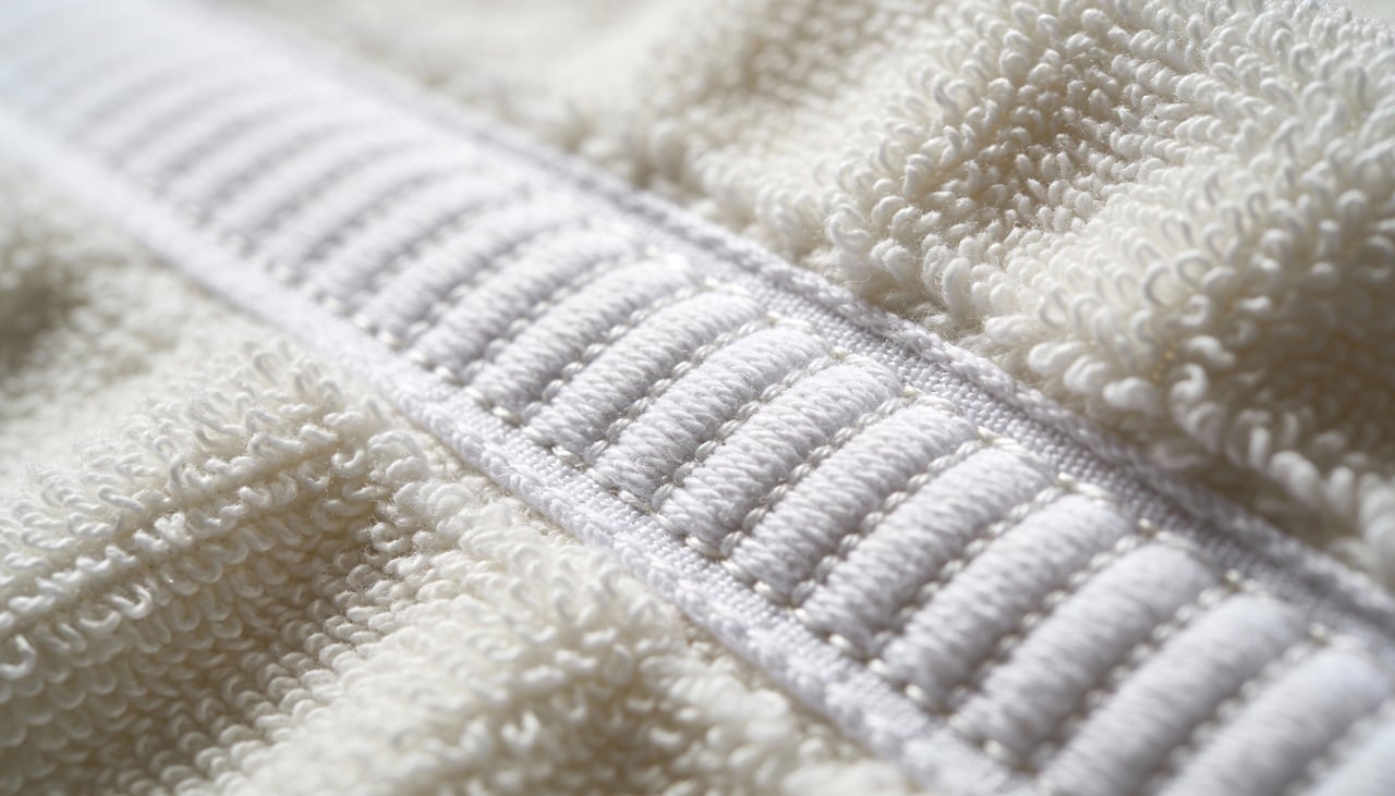 A barra técnica, como é chamado esse detalhe, funciona como um reforço para que a toalha não perca o formato original