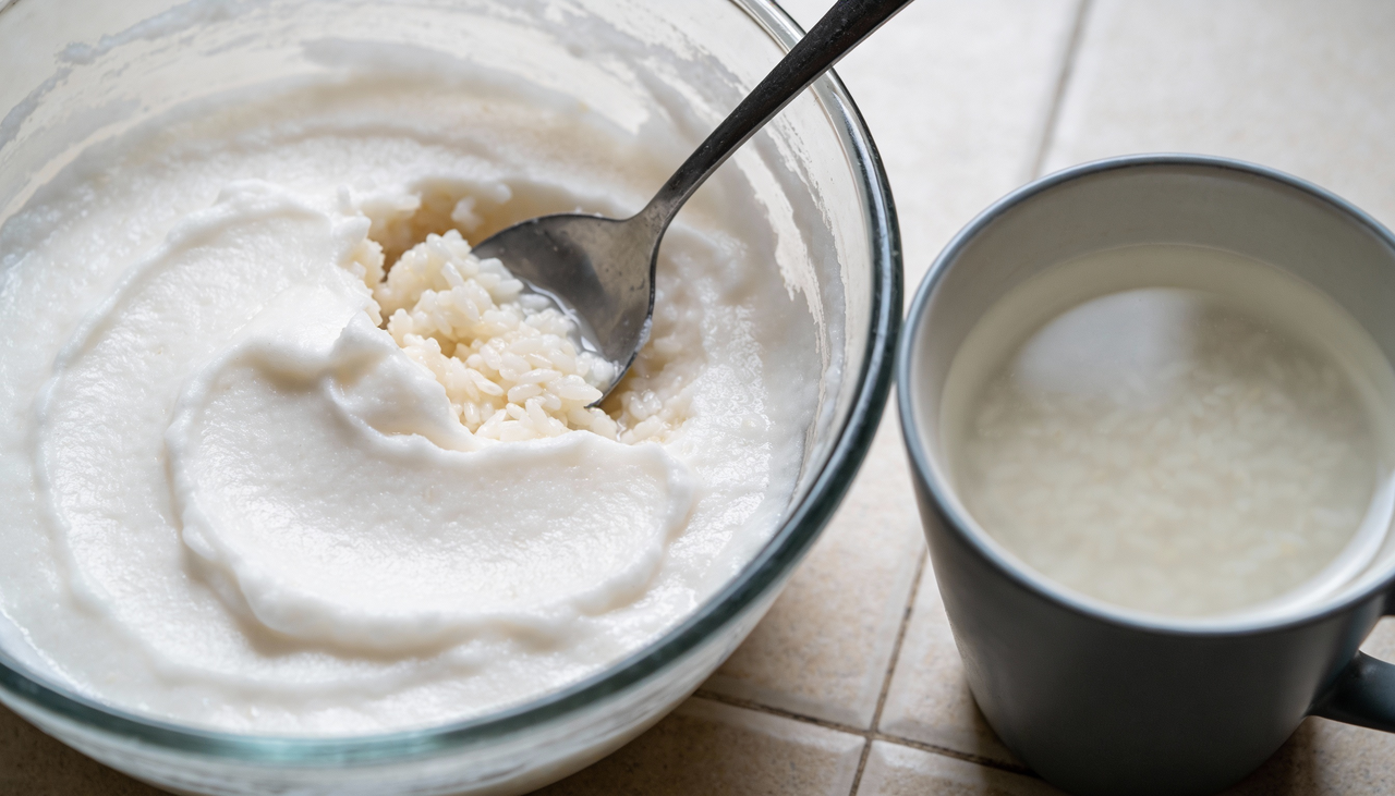 Existem variações de máscara de arroz para glass skin, mas a base costuma ser simples, utilizando ingredientes comuns da cozinha