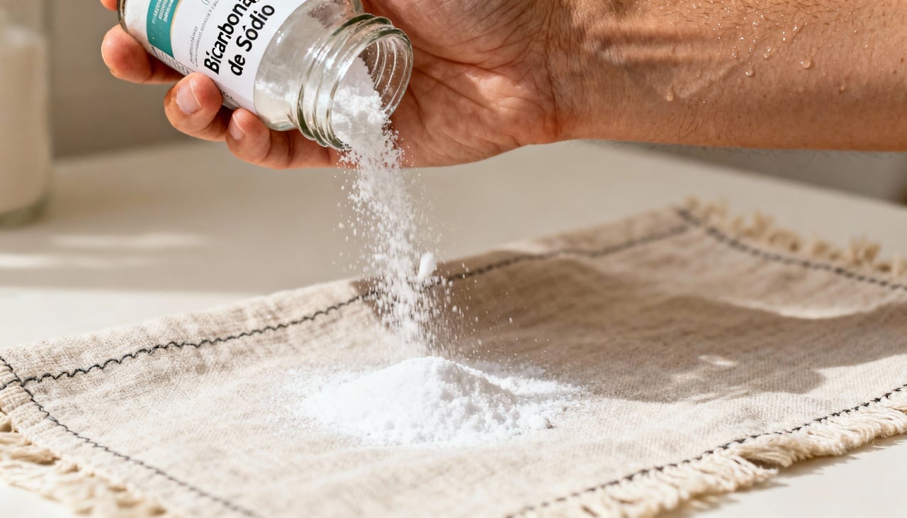 Colocar bicarbonato de sódio sobre o tapete antes de dormir desencadeia um processo de absorção de odores enquanto você descansa