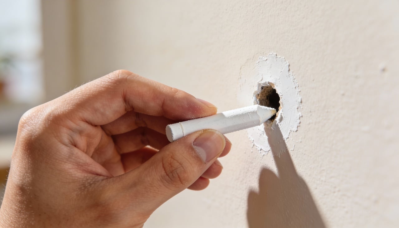 Para que o resultado fique natural, o ideal é passar o giz com firmeza sobre o furo até preencher todo o espaço vazio