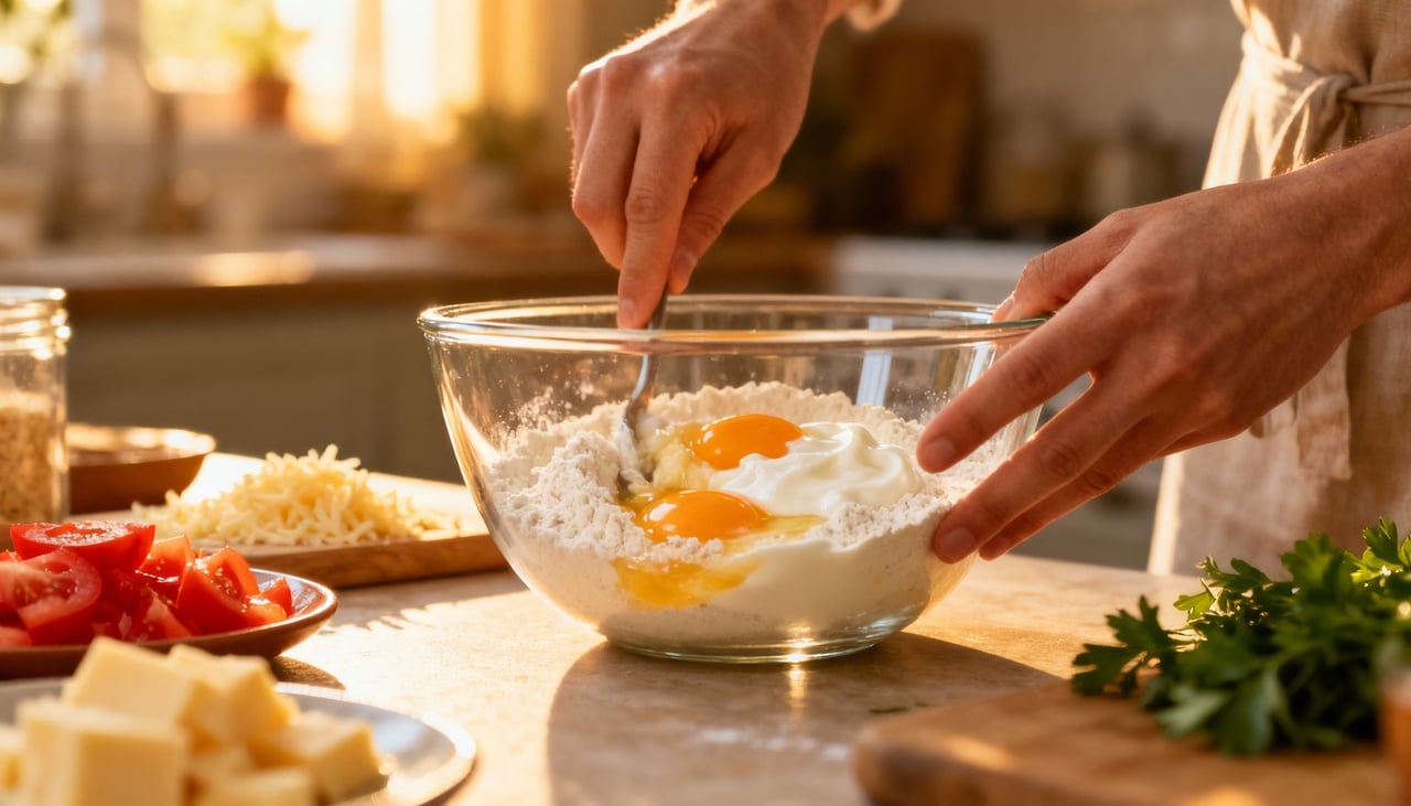 O primeiro passo consiste em misturar os ingredientes úmidos em uma tigela ampla – Imagens produzidas com uso de Inteligência Artificial