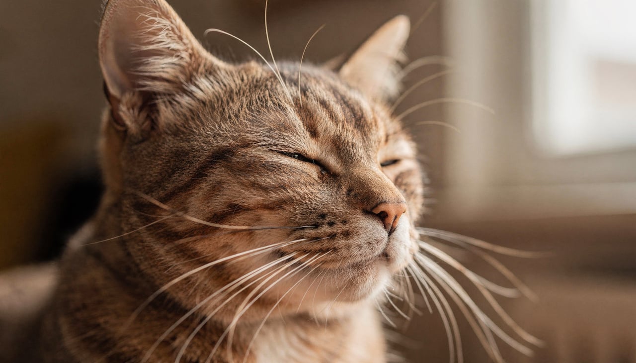 Quando você observa seu gato relaxado e feliz, ele costuma fechar os olhos parcialmente e piscar lentamente na sua direção
