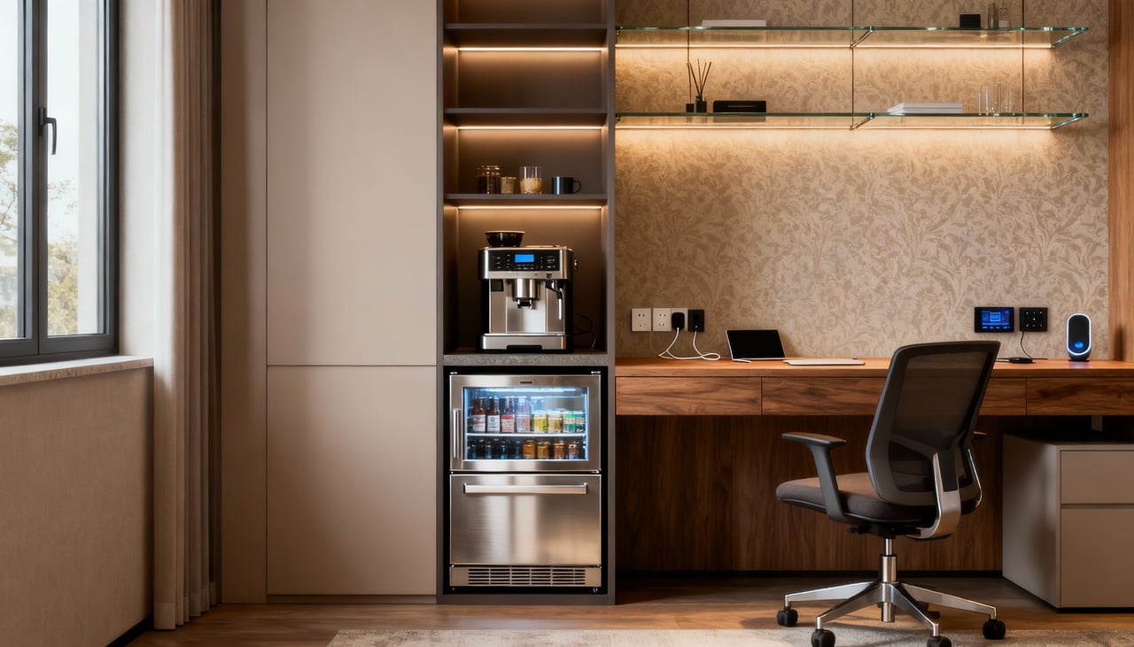 Uma das principais tendências de eletrodomésticos para casa é a busca por aparelhos que se “camuflam” na marcenaria – Imagens produzidas com uso de Inteligência Artificial