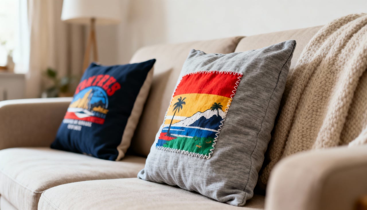 Uma das formas mais conhecidas de reaproveitamento é transformar camisetas em itens de decoração – Imagens produzidas com uso de Inteligência Artificial