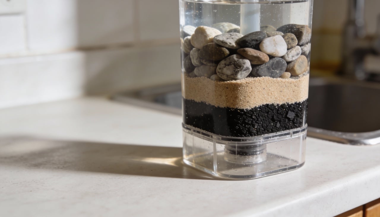 A construção de um filtro de carvão ativado caseiro pode ser feita com materiais simples e bem higienizados