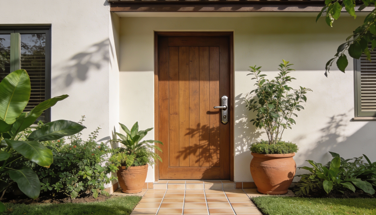Posicionar vegetação estrategicamente na porta principal oferece benefícios que transcendem simples decoração visual