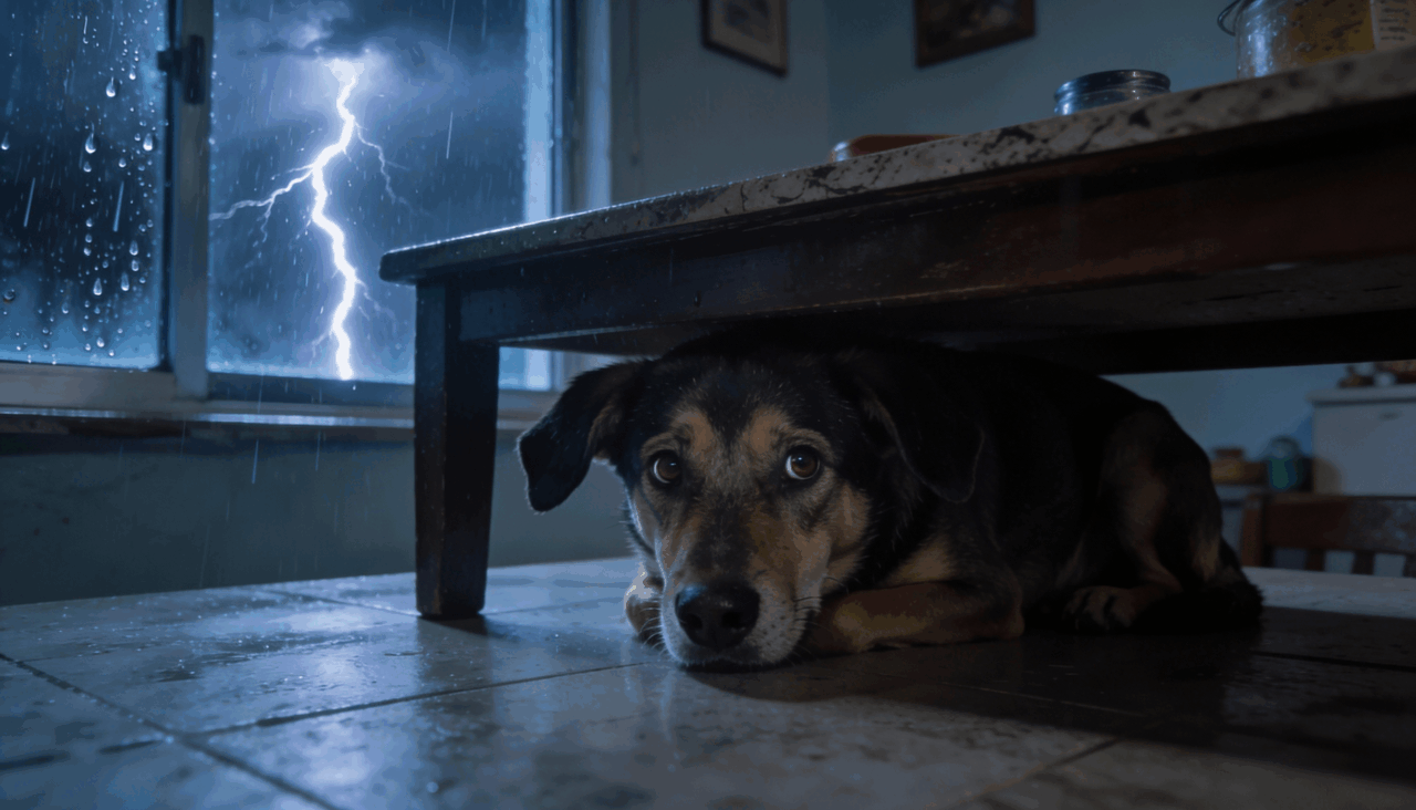 A expressão cachorro deitar embaixo da mesa costuma estar relacionada à busca por segurança