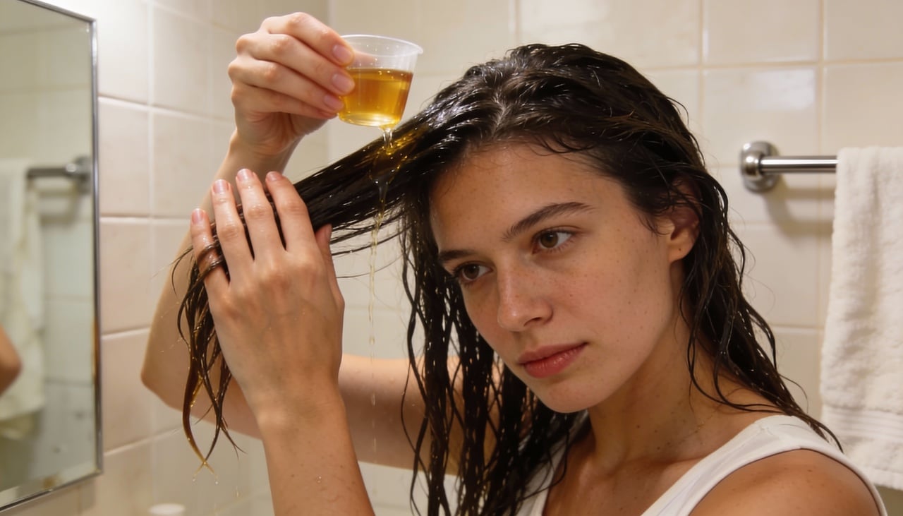 O vinagre de maçã no cabelo, é associado à ideia de equilíbrio do pH, selagem das cutículas e remoção de resíduos