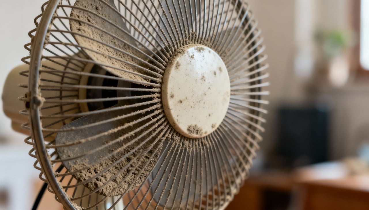 A limpeza de ventilador sem desmontar combina um desengordurante com o movimento das pás para deslocar a sujeira acumulada