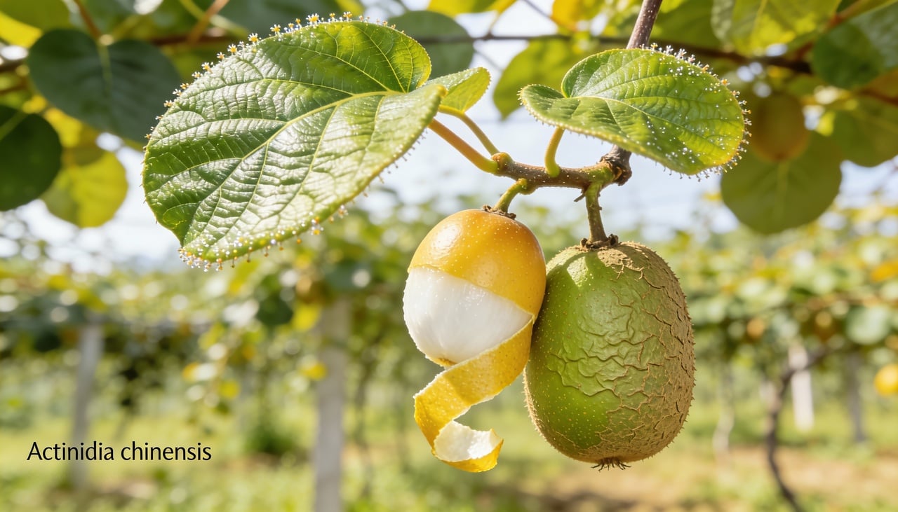 A planta responsável pela produção do kiwi não é propriamente uma árvore, mas sim uma trepadeira do gênero Actinidia