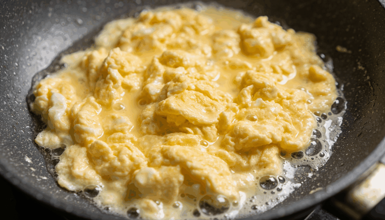 A água comum revela-se o substituto ideal para gorduras no preparo de ovos mexidos