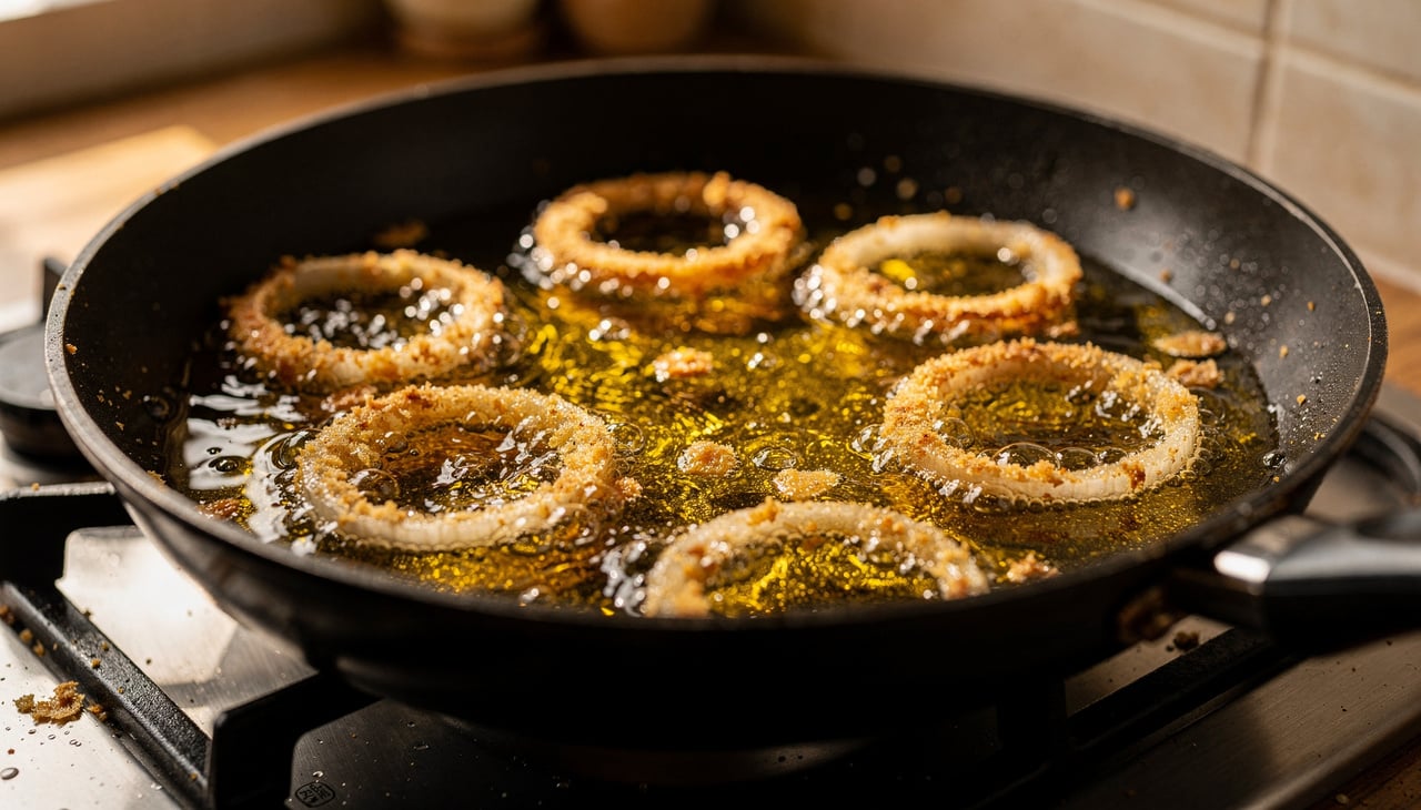 O óleo precisa estar em torno de 180°C para que a cebola frita fique perfeita