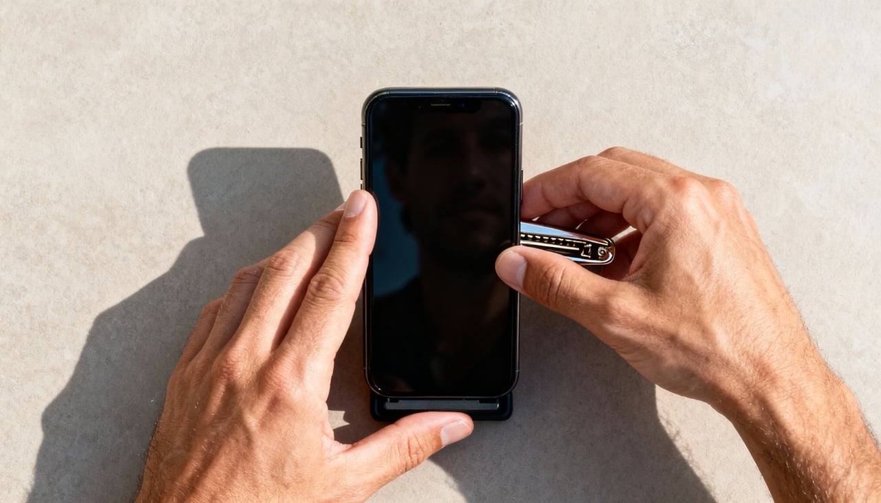 A presilha tipo jacaré tem um formato que lembra um pequeno tripé, em que a parte de baixo funciona como base e a parte de cima segura o telefone