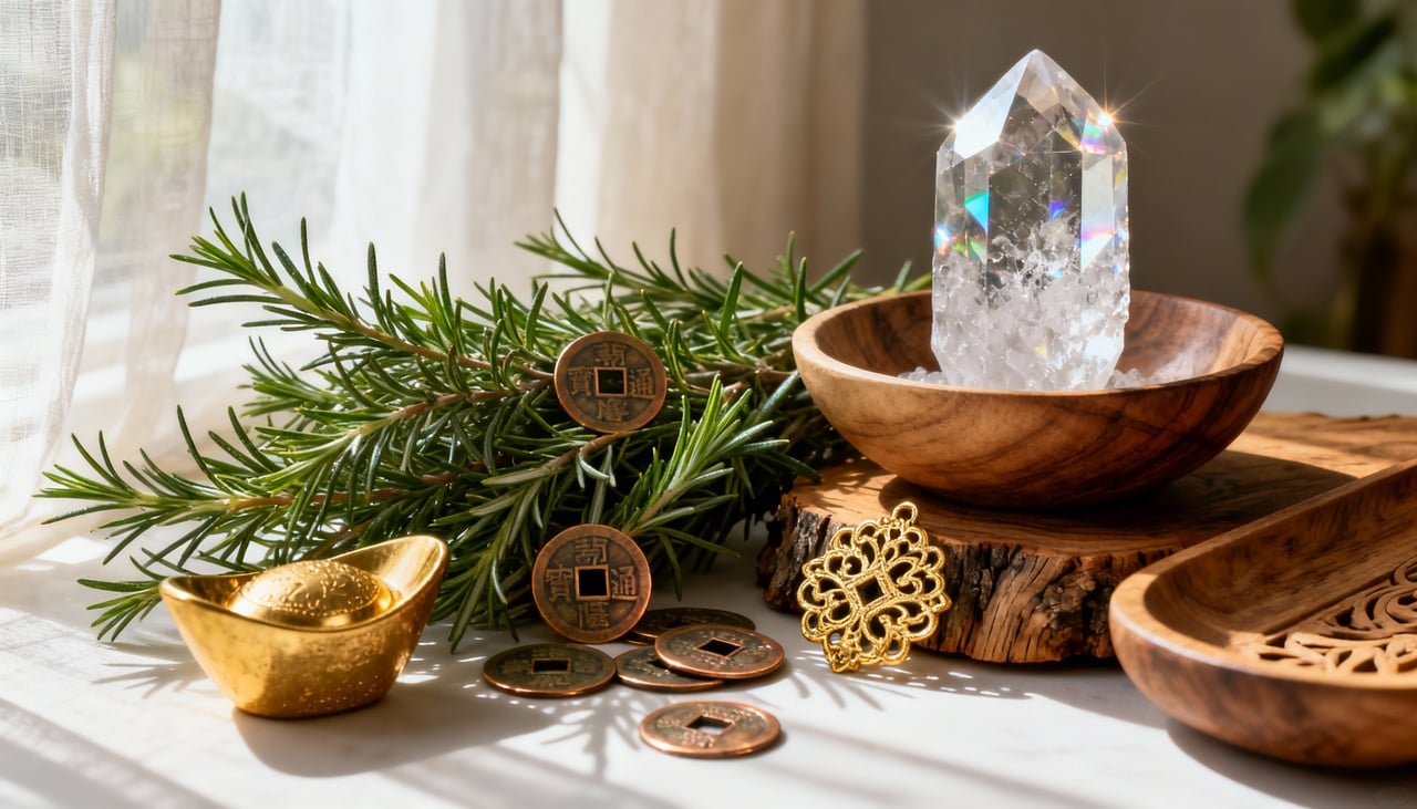 No Feng Shui, o alecrim representa vitalidade, clareza mental e proteção energética – Imagens produzidas com uso de Inteligência Artificial