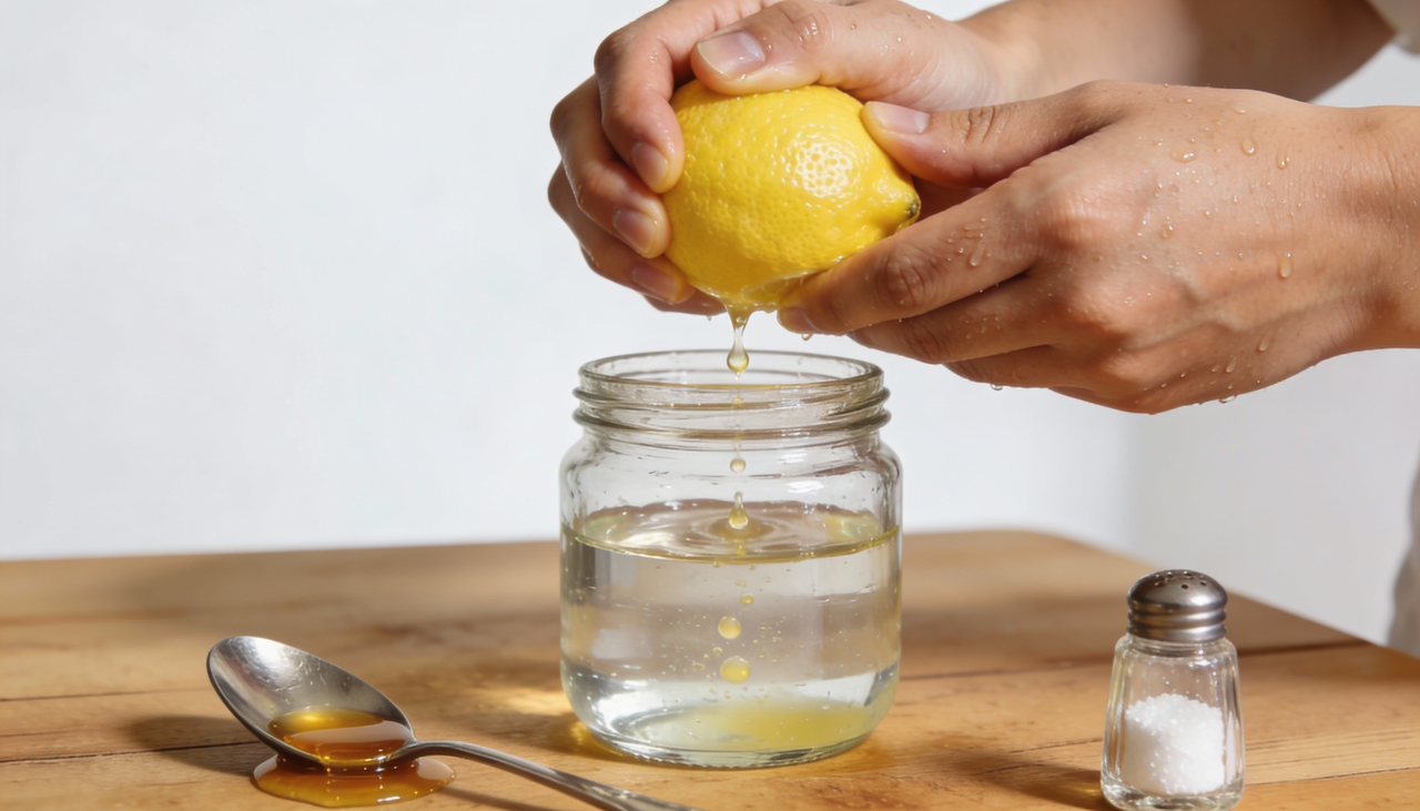A receita de isotônico com limão e mel usa medidas simples, fáceis de ajustar para diferentes volumes