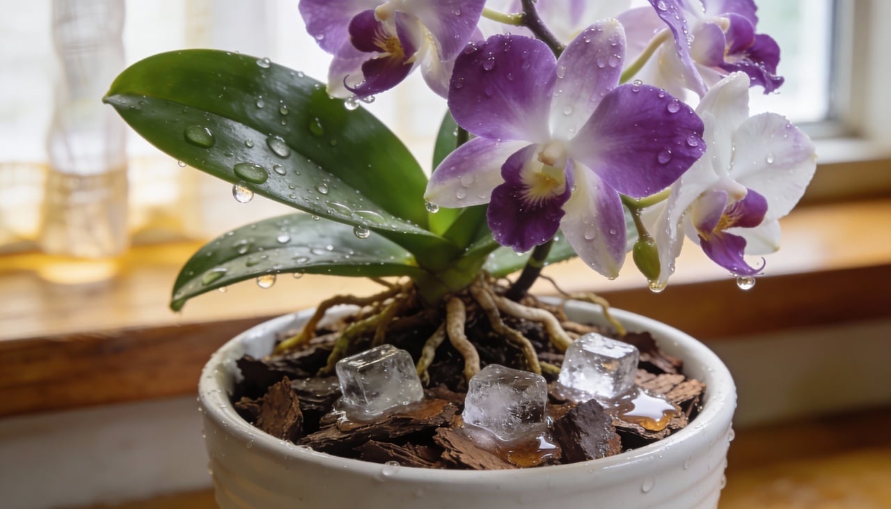 A ideia principal desse método não é congelar a planta, mas sim liberar a água de forma lenta e gradual à medida que o cubo derrete