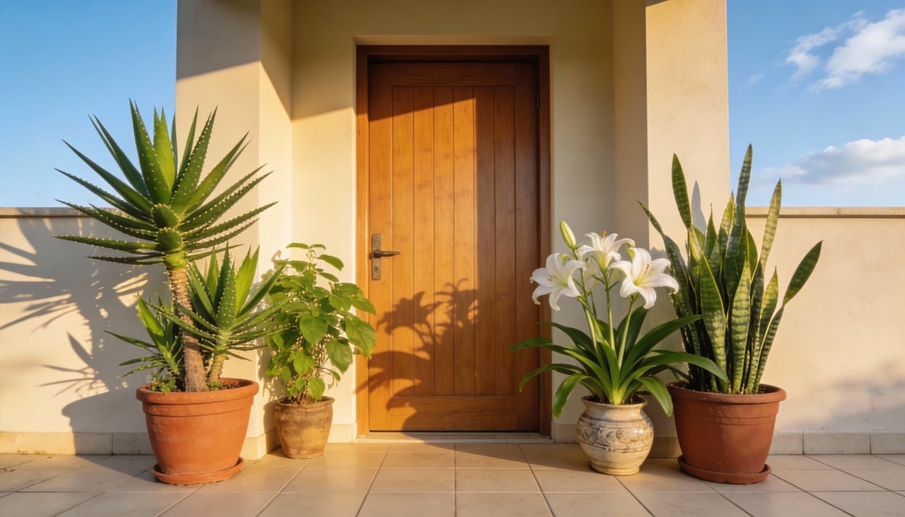 Posicionar vegetação estrategicamente na porta principal oferece benefícios que transcendem simples decoração visual