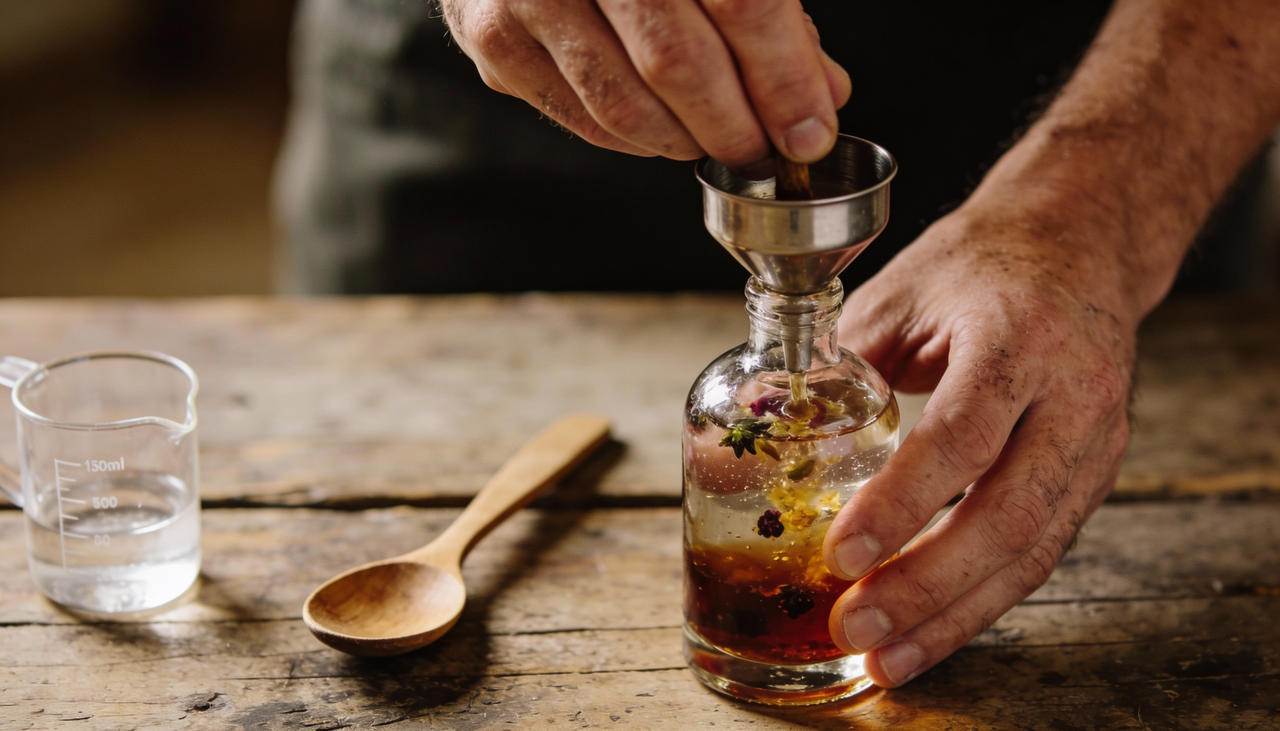 Para fazer um aromatizante de ambiente simples, a proporção costuma ser equilibrada entre álcool, água e essência