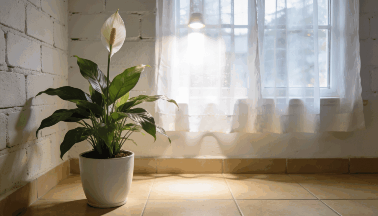 Embora tolere sombra parcial sobrevivendo em cantos escuros de ambientes internos, lírio da paz necessita luminosidade significativamente maior para produzir flores volumosas