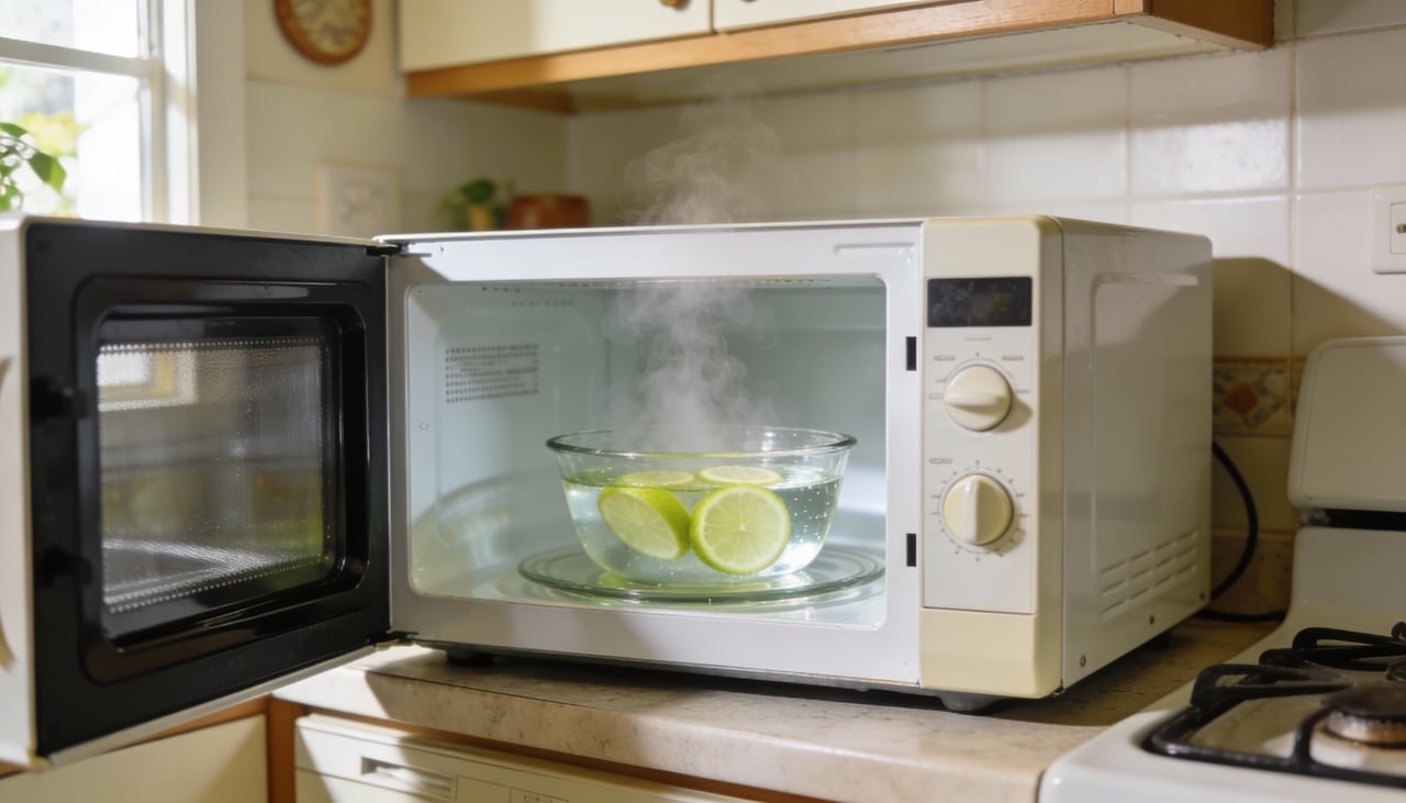 Você só precisa de uma tigela que possa ir ao micro-ondas, água e um limão cortado ao meio ou em rodelas