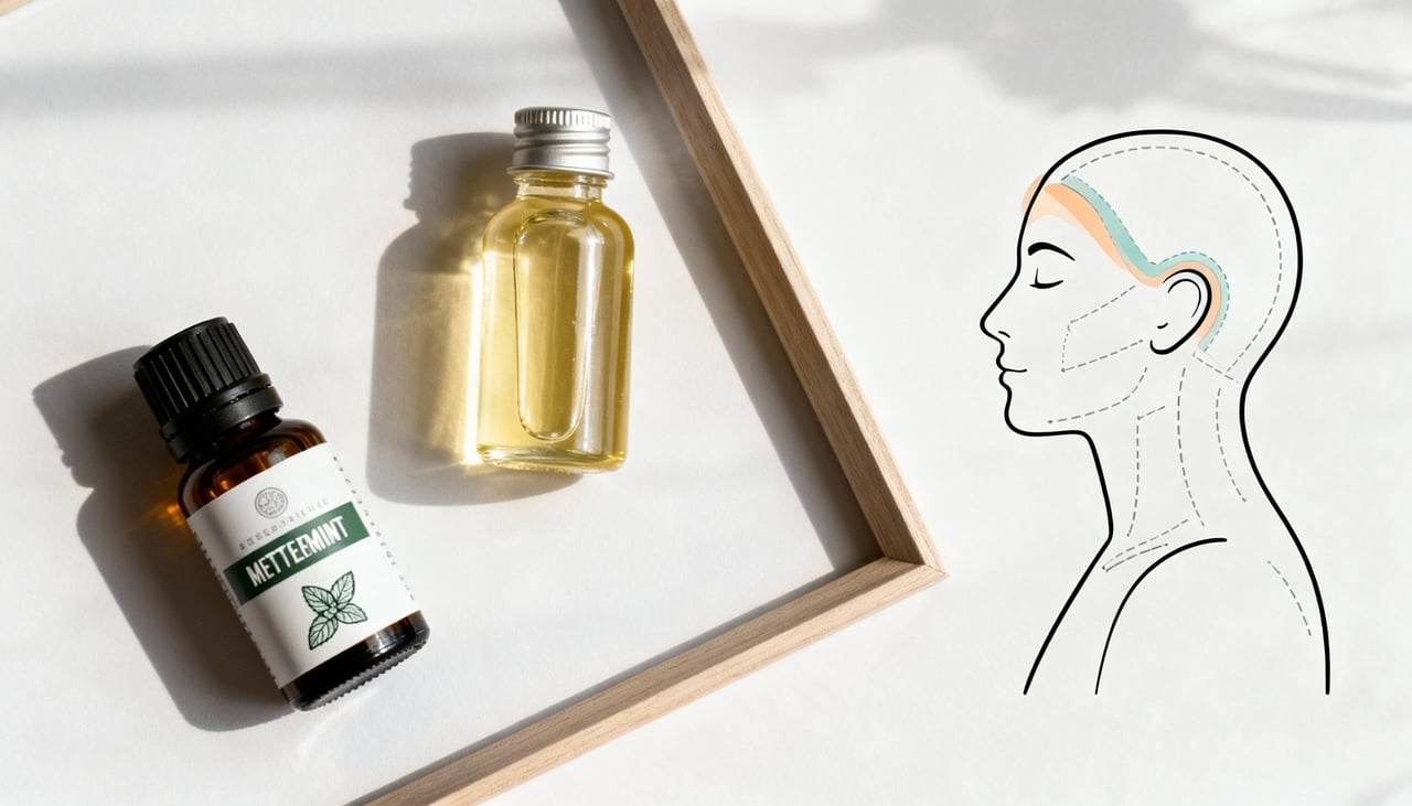 O efeito aliviador do óleo essencial de hortelã-pimenta está ligado principalmente ao seu componente ativo, o mentol – Imagens produzidas com uso de Inteligência Artificial