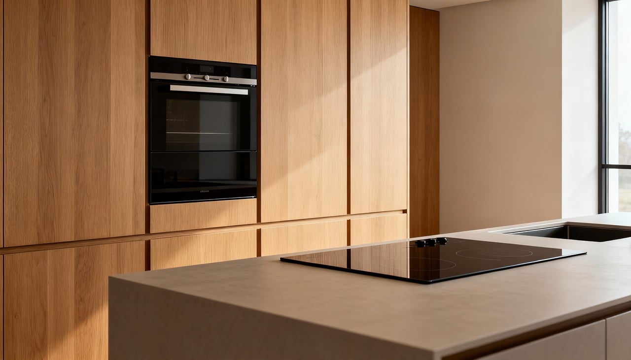 Uma das principais tendências de eletrodomésticos para casa é a busca por aparelhos que se “camuflam” na marcenaria – Imagens produzidas com uso de Inteligência Artificial