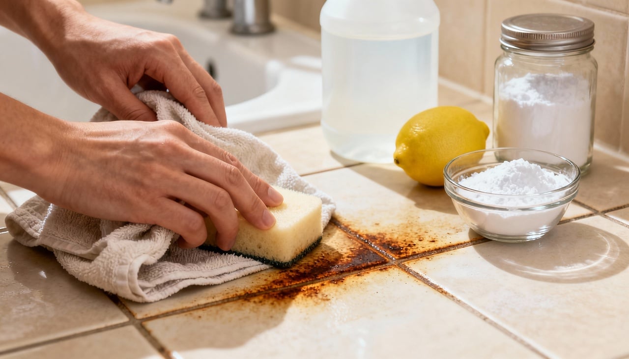 A remoção de ferrugem exige cuidado porque produtos muito agressivos ou ferramentas abrasivas podem arranhar azulejos esmaltados