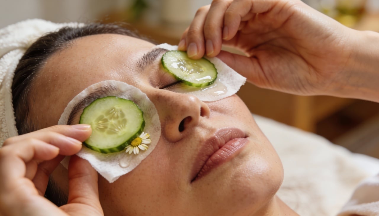 Pepino e camomila contêm flavonoides com ação antioxidante e anti-inflamatória, que auxiliam na proteção da pele contra danos dos radicais livres