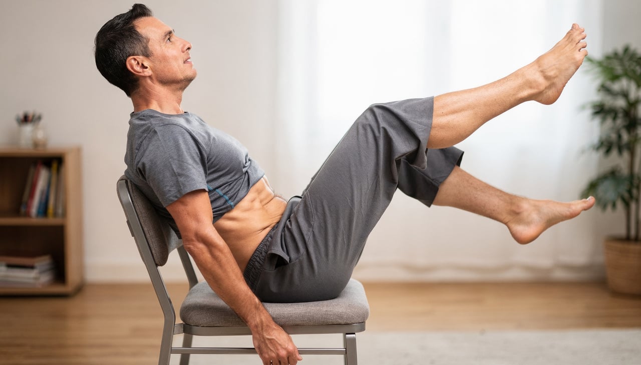 Realizar abdominais na cadeira é uma solução prática para quem passa muito tempo trabalhando sentado e sente a região do core enfraquecida